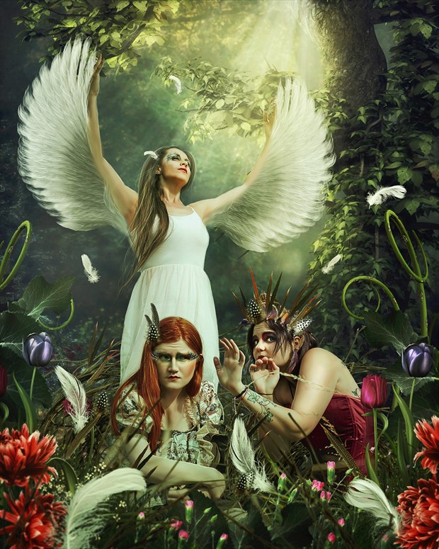 Sparrow, Swan and Robin  Fantasy Photo by Model Serena Anne