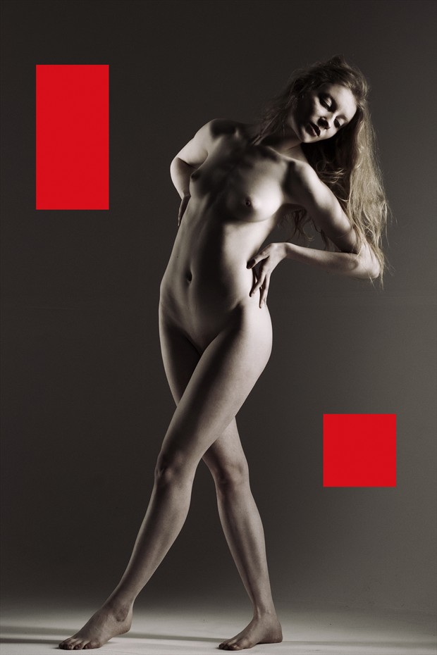 Standing Nude with Red square and Red Rectangle Artistic Nude Photo by Photographer Mark Bigelow