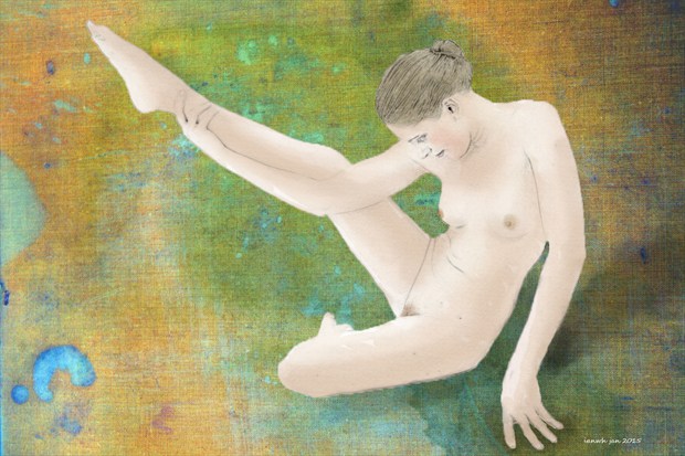 Stretching the thigh Artistic Nude Artwork by Artist ianwh