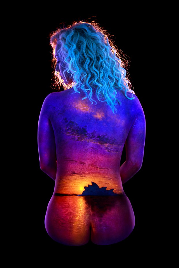 Sydney Sunset Body Painting Artwork by Photographer Under Black Light