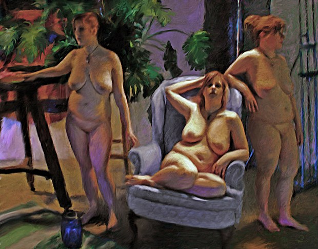 Triple Portrait of Julia Artistic Nude Artwork by Artist Van Evan Fuller