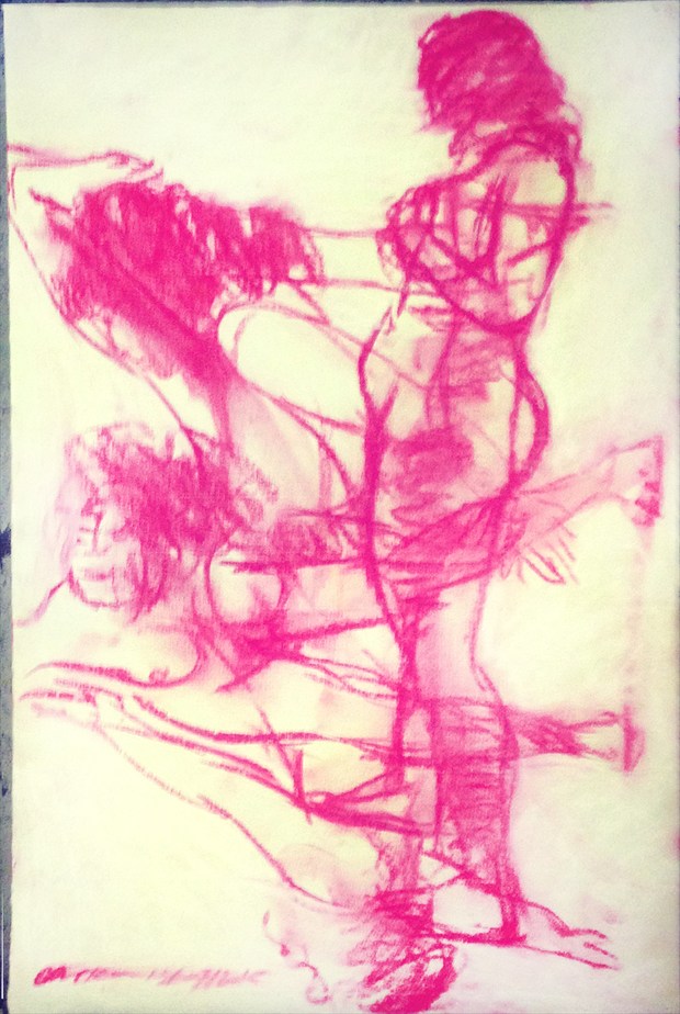 WOMAN 3 POSES IN PINK Artistic Nude Artwork by Artist MUSEUMOFDRAWING