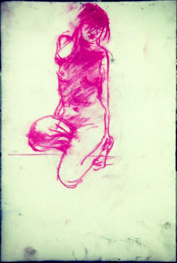 WOMAN KNEELING IN PINK  Artistic Nude Artwork by Artist MUSEUMOFDRAWING
