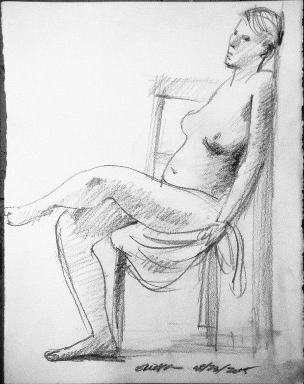 WOMAN SEATED AGAINST WALL Artistic Nude Artwork by Artist MUSEUMOFDRAWING