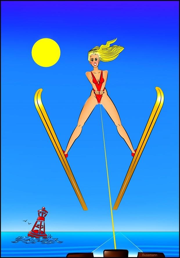 Water Skier Bikini Artwork by Artist Jack Bussmann
