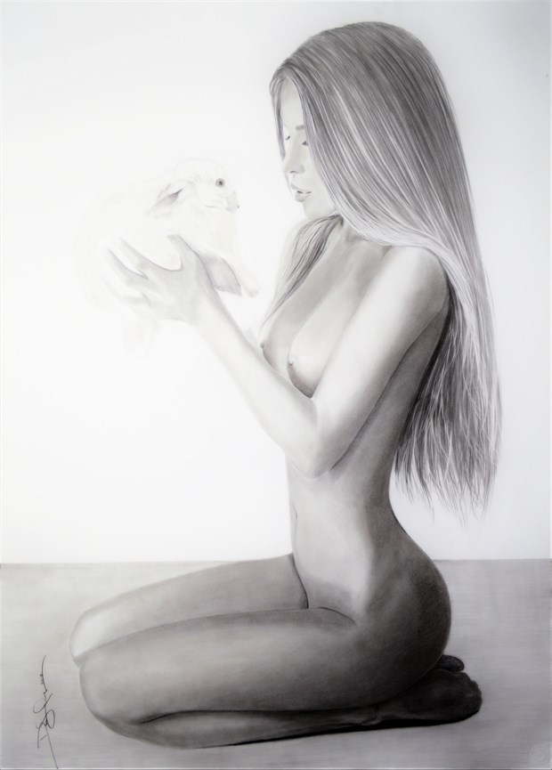 White rabbit Artistic Nude Artwork by Artist DML ART