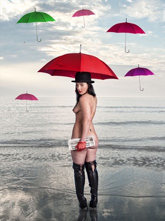 With Hat and Umbrella Surreal Photo by Photographer Les Auld