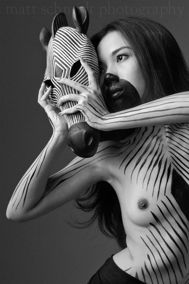Zebra Mask Body Painting Photo by Model A N O N Y M