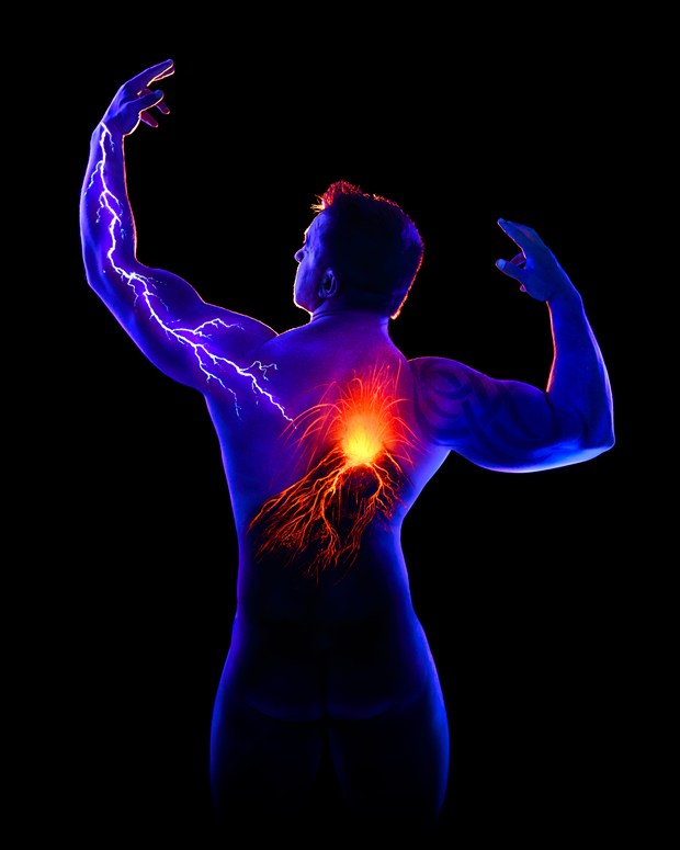 Zeus vx Vesuvius  Body Painting Artwork by Photographer Under Black Light