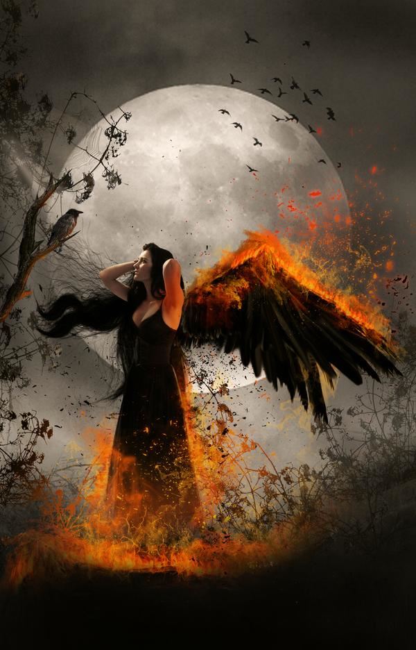 angel of fire surreal artwork by artist karinclaessonart