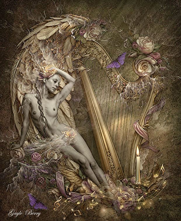 angelic harp 02 artistic nude artwork by artist gayle berry