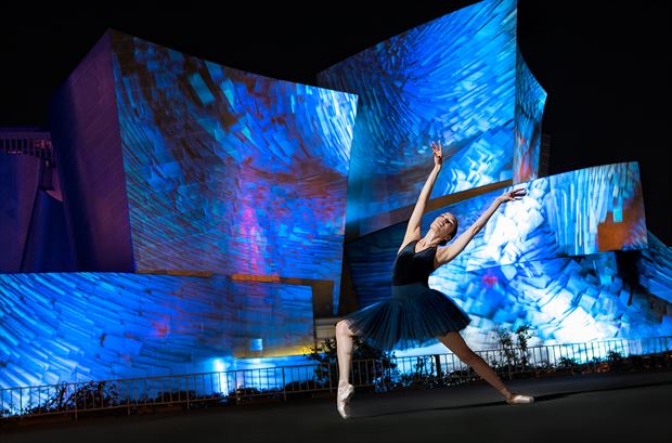 ballet in front of disney hall studio lighting photo by photographer perry gallagher
