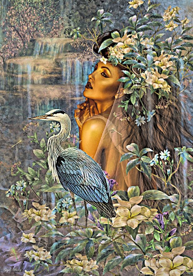 beauty and the heron surreal artwork by artist gayle berry