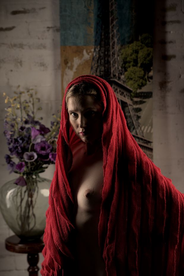 belinda in red artistic nude photo by photographer andrew greig