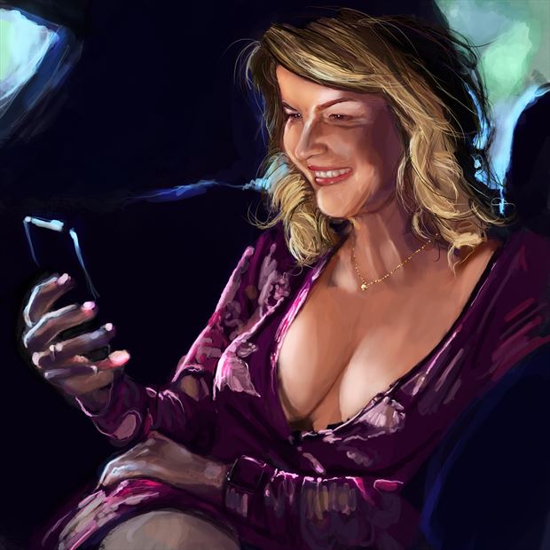 bellina in the car chiaroscuro artwork by artist nick kozis