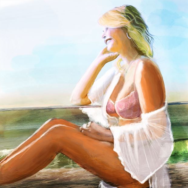bellina in the surf 4 bikini artwork by artist nick kozis