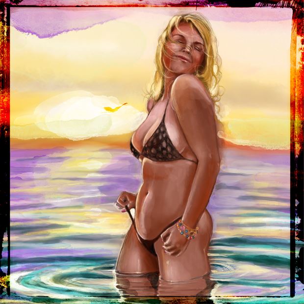 bellina in the surf bikini artwork by artist nick kozis