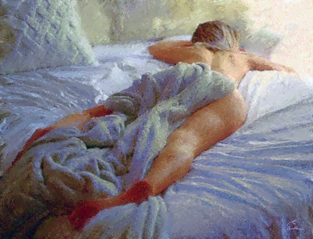 belly on the bed artistic nude artwork by artist van evan fuller