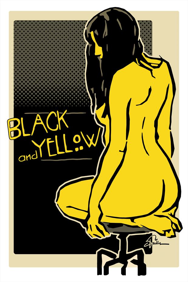 black and yellow vintage style artwork by artist van evan fuller