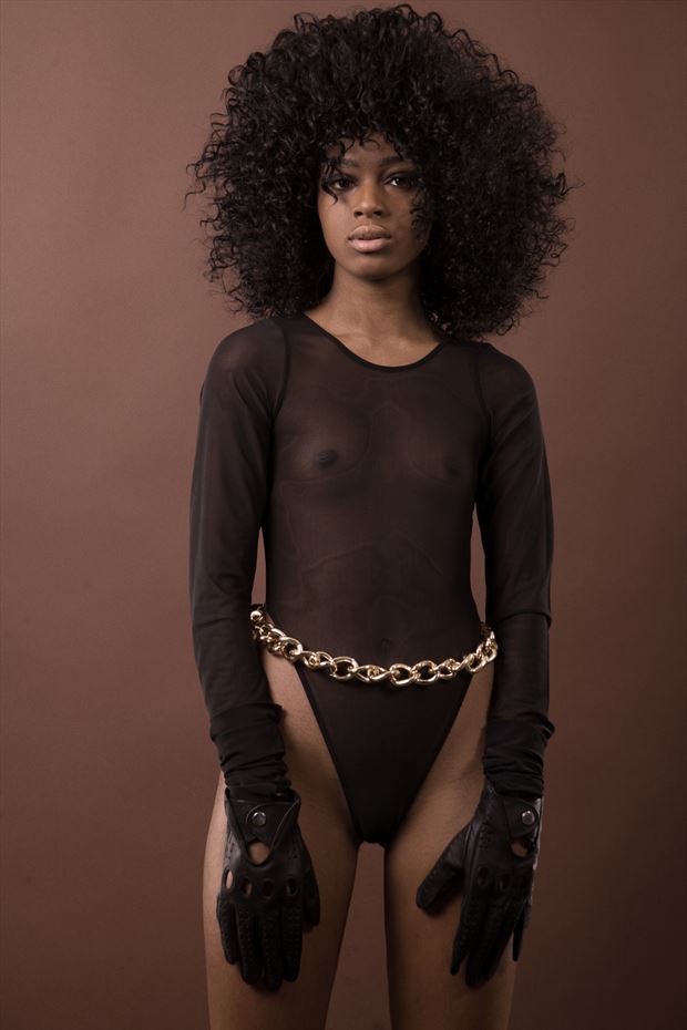 black girl in driver gloves and bodysuit lingerie photo by photographer fred
