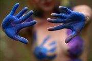 blue handprints artistic nude photo by model cali layne