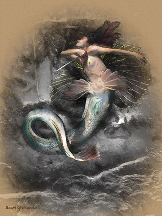 broken mermaid sketch surreal artwork by artist scott grimando