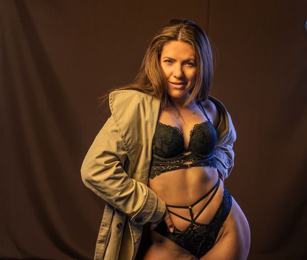 camee in her trench coat pinup photo by photographer geo photos