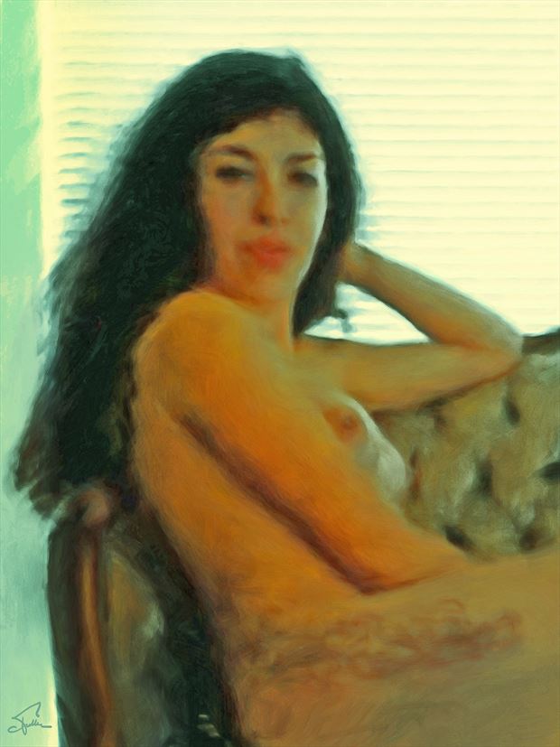 carley on an antique sofa artistic nude artwork by artist van evan fuller