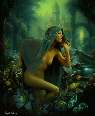 castle princess fantasy blue floral blue flowers lady erotic sexy artnude sensuality artistic nude artwork by artist gayle berry
