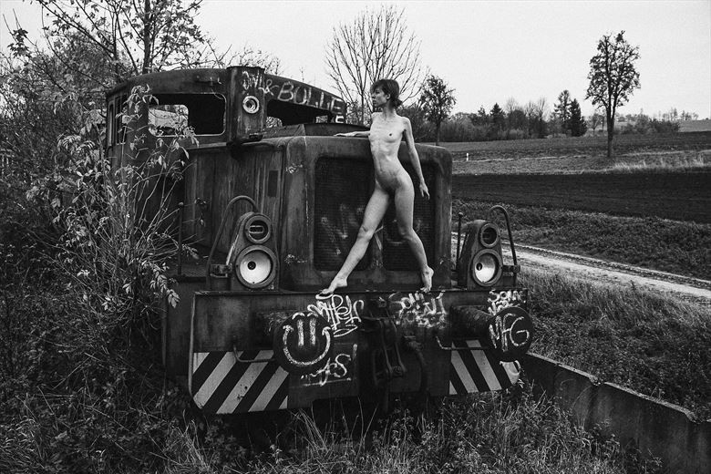 climbing the locomotive artistic nude photo by photographer sk photo
