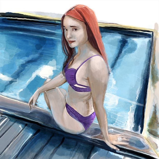 dalila purple poolside 2 bikini artwork by artist nick kozis
