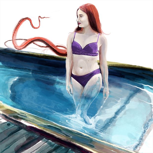 dalila purple poolside 3 bikini artwork by artist nick kozis