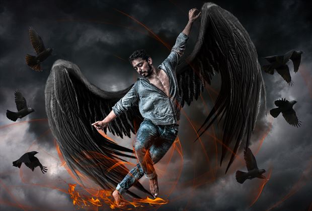 dark angel dancing like fire fantasy artwork by artist karinclaessonart