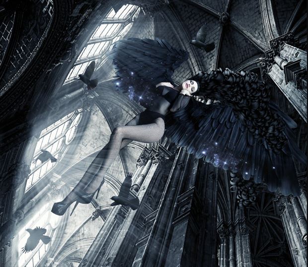 dark gothic angel fantasy artwork by artist karinclaessonart