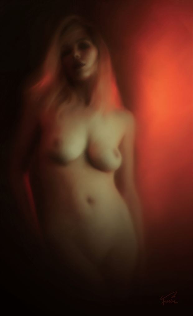 embraced by orange artistic nude artwork by artist van evan fuller