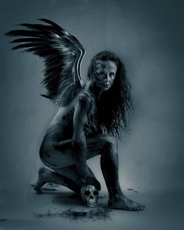 fallen angel with scull artistic nude photo by photographer roywilliam