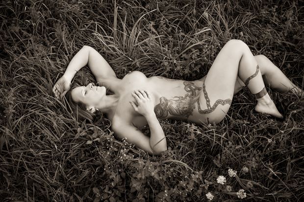 field of flowers black and white artistic nude artwork by model dianawonderwoman2019