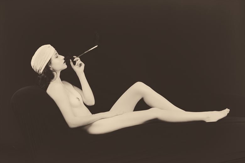 flapper smoking artistic nude photo by photographer christopher harwood