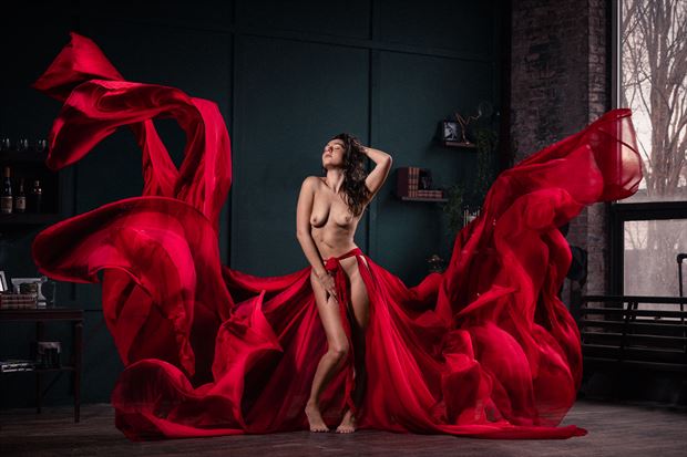 flying fabric with nikki lister artistic nude photo by photographer ryan greene