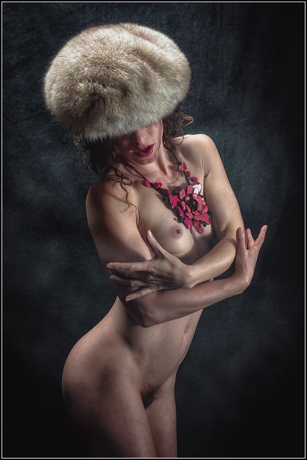 fur hat and flower necklace artistic nude photo by photographer magicc imagery