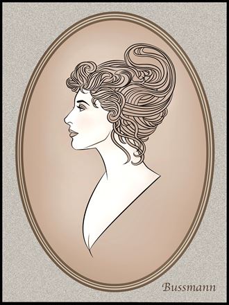 gibson girl with mucha hair vintage style artwork by artist jack bussmann