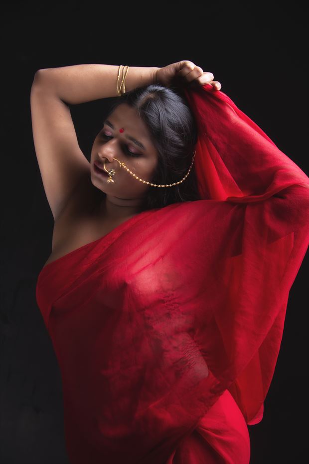 girl draped in red artistic nude photo by photographer inder gopal