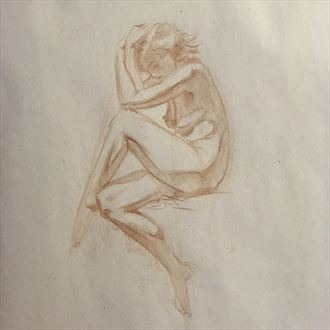 girl holding her head artistic nude artwork by artist edoism