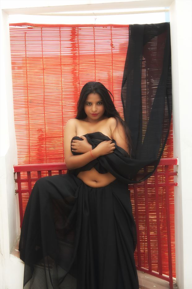girl in black fabric artistic nude photo by photographer inder gopal