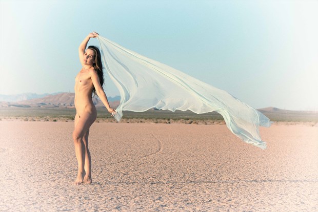 girl in the desert with fabric Artistic Nude Photo by Photographer KHolmes