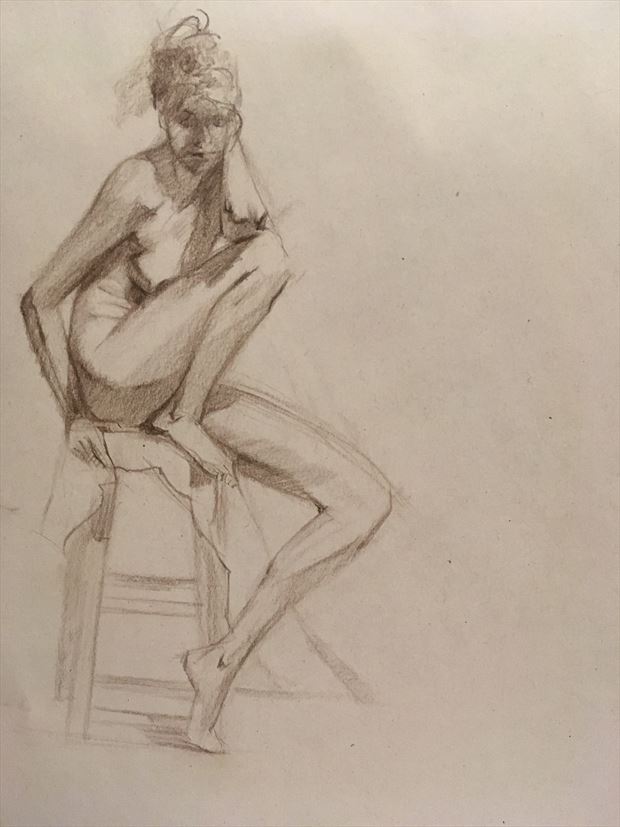 girl on a stool artistic nude artwork by artist edoism