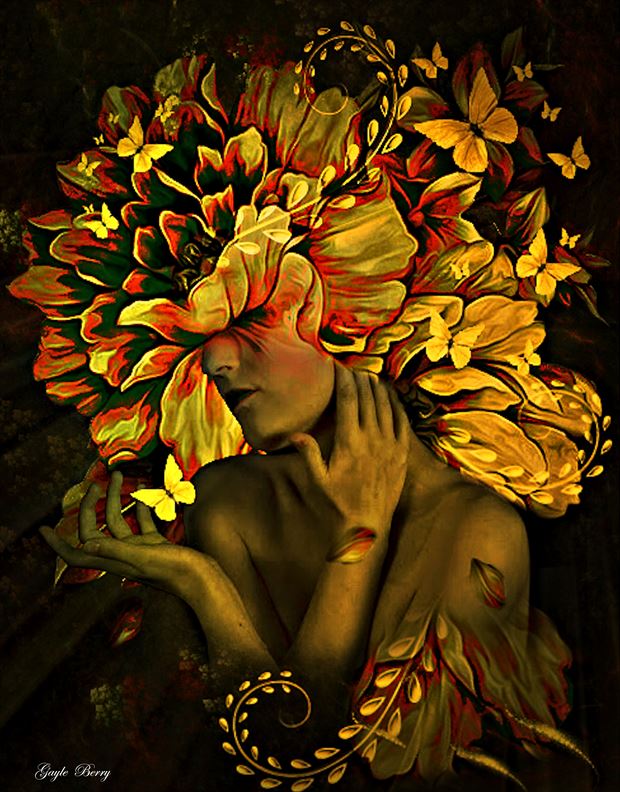 golden butterflies fantasy artwork by artist gayle berry