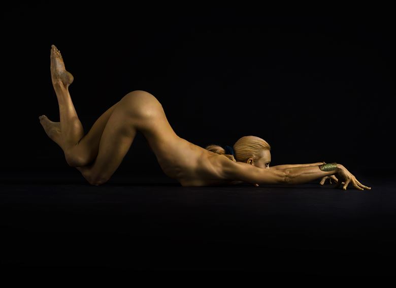 golden puppy dog yoga pose artistic nude photo by photographer luminousafterglow