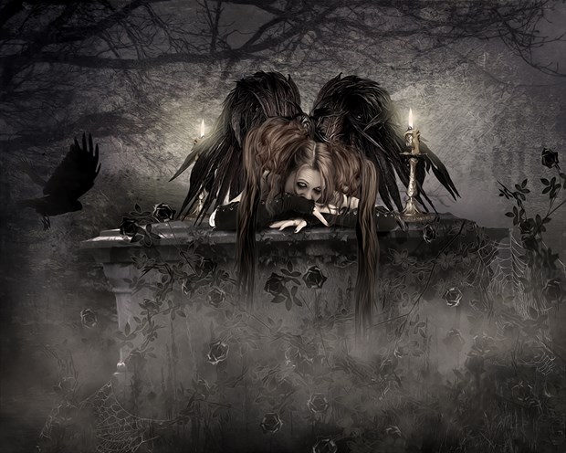 gothic angel fantasy artwork by artist karinclaessonart