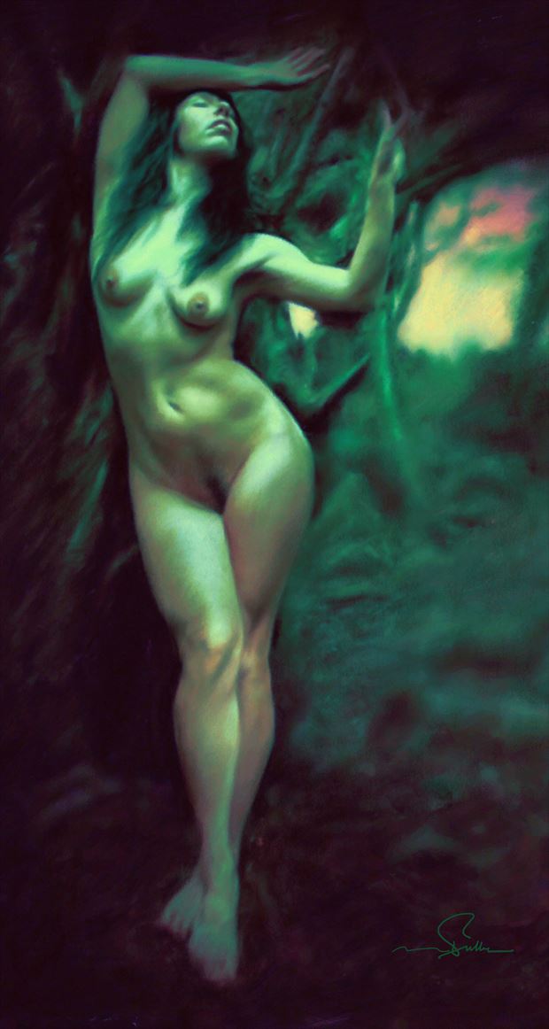 green leaf artistic nude artwork by artist van evan fuller